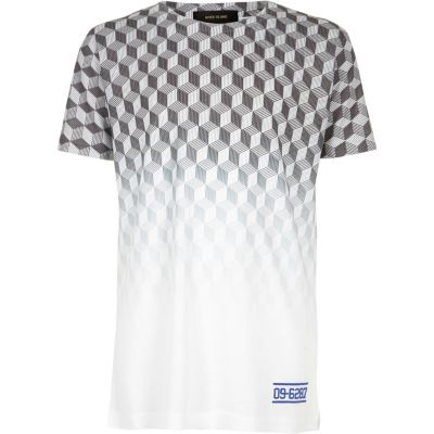 Boys white faded geometric print t-shirt
